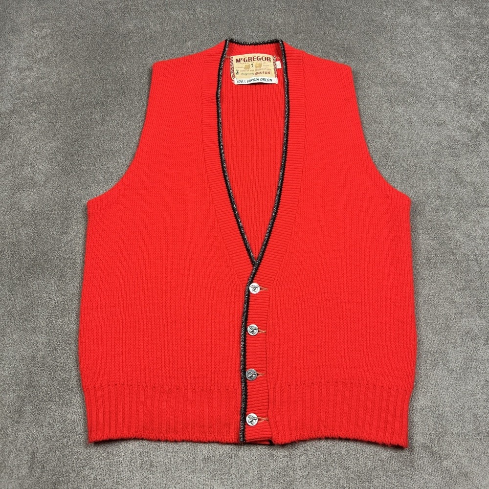 Vintage McGregor Sweater Mens 40 Red Cardigan Virgin Orlon 60s 70s USA Made